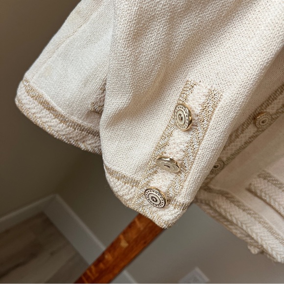 St John Collection Marie Grey Santana Knit Jacket Sweater Button Gold Beige 4 - Picture 6 of 10